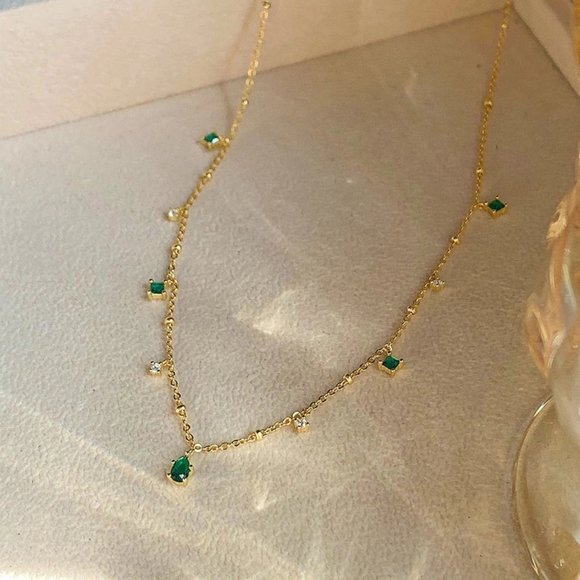 *NEW Gold Emerald Diamond Drop Necklace - Picture 3 of 9